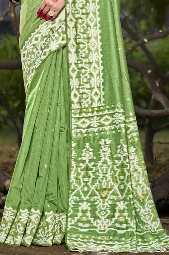 Sangam prints green cotton woven work traditional saree