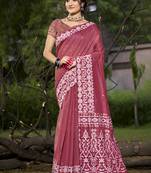 Sangam prints dark pink cotton woven work traditional saree