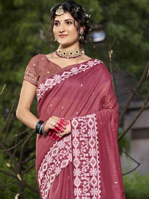 Sangam prints dark pink cotton woven work traditional saree 2
