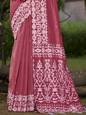 Sangam prints dark pink cotton woven work traditional saree 3