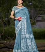 Sangam prints light blue cotton woven work traditional saree