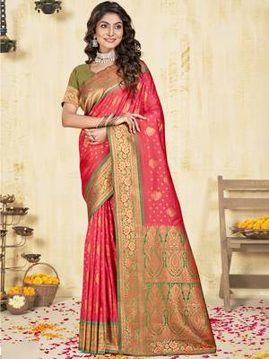 Sangam prints pink silk woven work traditional saree 1