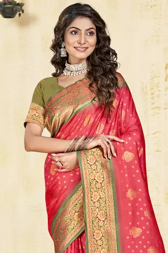 Sangam prints pink silk woven work traditional saree