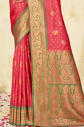 Sangam prints pink silk woven work traditional saree