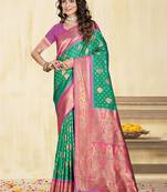 Sangam prints teal green silk woven work traditional saree
