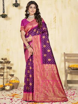 Sangam prints wine silk woven work traditional saree 1