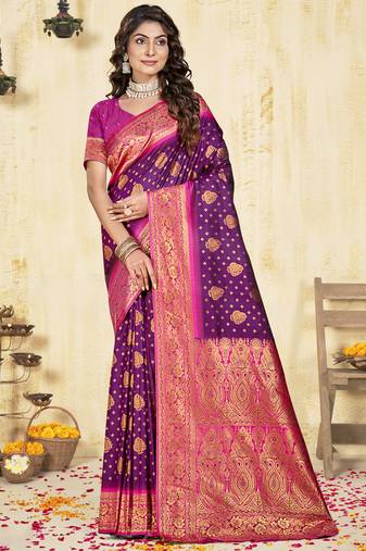 Sangam prints wine silk woven work traditional saree
