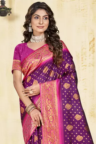 Sangam prints wine silk woven work traditional saree