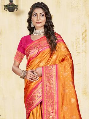 Sangam prints orange silk woven work traditional saree 2