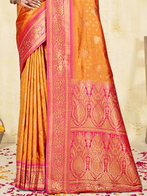 Sangam prints orange silk woven work traditional saree 3