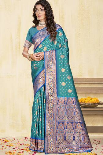 Sangam prints sky blue silk woven work traditional saree
