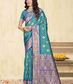 Sangam prints sky blue silk woven work traditional saree