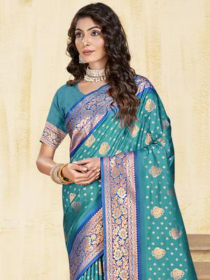 Sangam prints sky blue silk woven work traditional saree 2