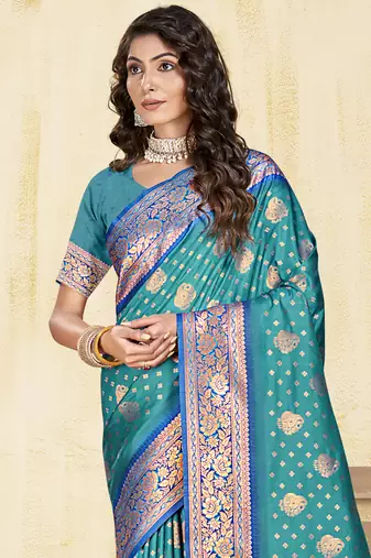 Sangam prints sky blue silk woven work traditional saree