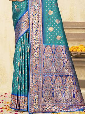 Sangam prints sky blue silk woven work traditional saree 3
