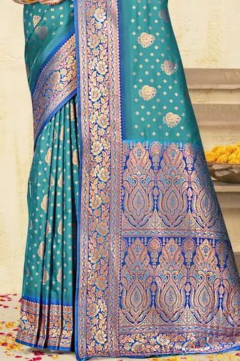 Sangam prints sky blue silk woven work traditional saree