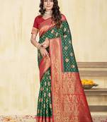 Sangam prints dark green silk woven work traditional saree