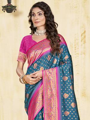Sangam prints blue silk woven work traditional saree 2