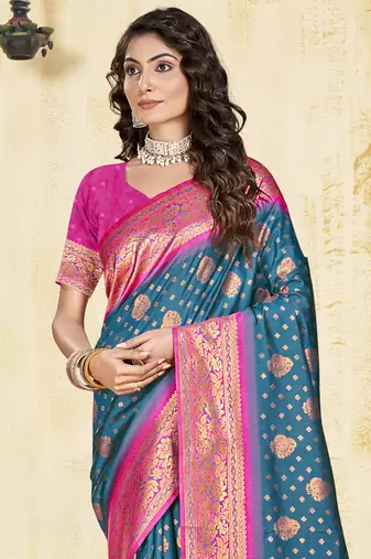 Sangam prints blue silk woven work traditional saree