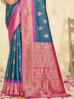 Sangam prints blue silk woven work traditional saree 3