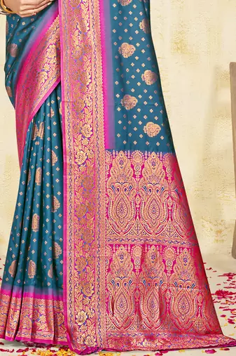 Sangam prints blue silk woven work traditional saree