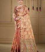 Sangam prints peach organza woven work traditional saree