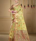 Sangam prints light green organza woven work traditional saree
