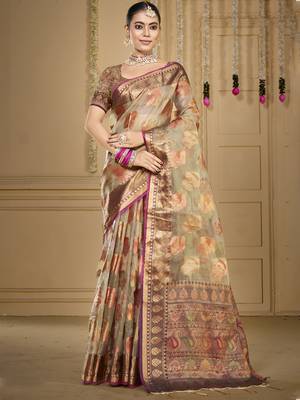 Sangam prints grey organza woven work traditional saree 1