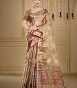 Sangam prints grey organza woven work traditional saree