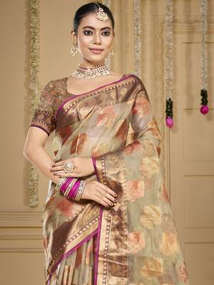 Sangam prints grey organza woven work traditional saree 2