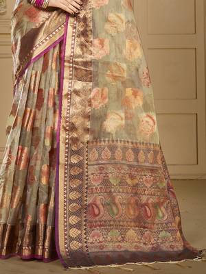 Sangam prints grey organza woven work traditional saree 3
