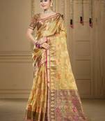 Sangam prints beige organza woven work traditional saree
