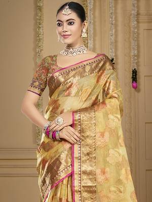 Sangam prints beige organza woven work traditional saree 2