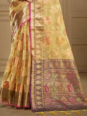 Sangam prints beige organza woven work traditional saree 3