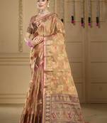 Sangam prints brown organza woven work traditional saree