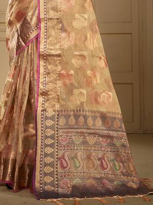 Sangam prints brown organza woven work traditional saree 3