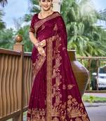Sangam prints magenta silk woven work traditional saree