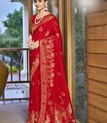 Sangam prints red silk woven work traditional saree