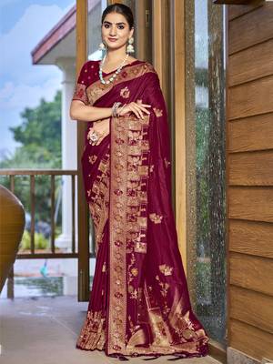 Sangam prints magenta silk woven work traditional saree 1