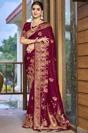 Sangam prints magenta silk woven work traditional saree