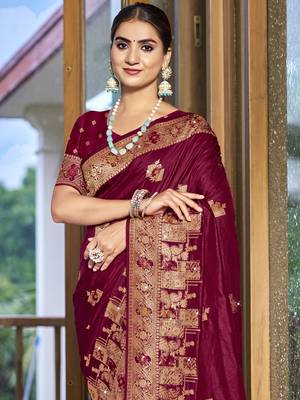 Sangam prints magenta silk woven work traditional saree 2