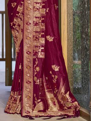Sangam prints magenta silk woven work traditional saree 3