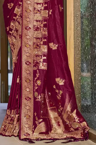 Sangam prints magenta silk woven work traditional saree