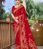 Sangam prints red silk woven work traditional saree
