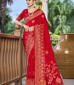 Sangam prints red silk woven work traditional saree