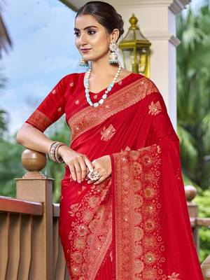 Sangam prints red silk woven work traditional saree 2