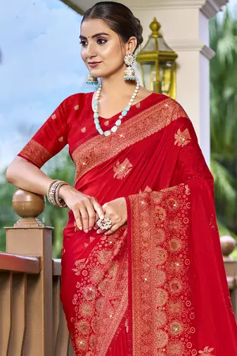 Sangam prints red silk woven work traditional saree