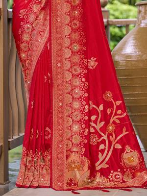 Sangam prints red silk woven work traditional saree 3