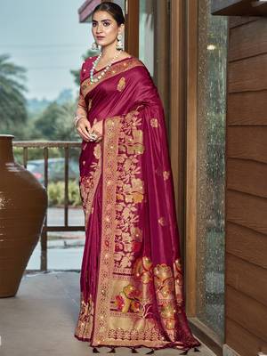 Sangam prints magenta silk woven work traditional saree 1
