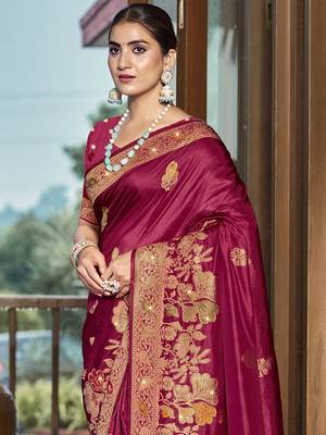Sangam prints magenta silk woven work traditional saree 2